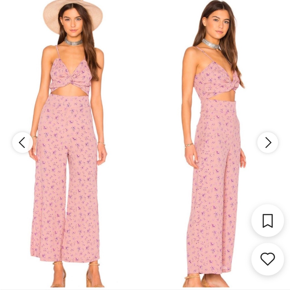 Flynn Skye Emily Pink Floral Cutout Jumpsuit, Small, Preloved